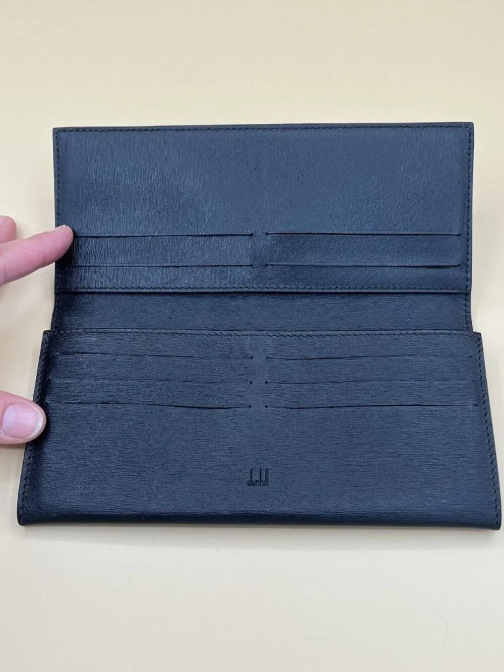 Dunhill Black Grained Leather Long Bifold Wallet Monogram Lining Made in Italy